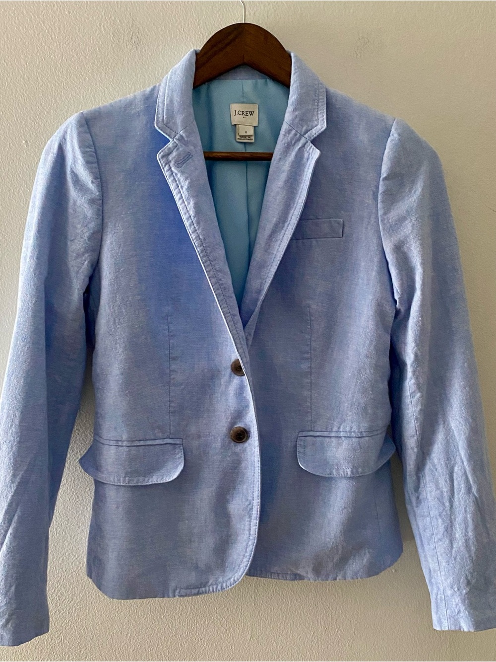 J.Crew Women’s Blue Linen Cotton Collared Blazer Button Front Lined Pockets